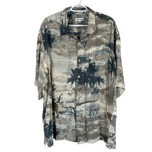 Vintage Barry Bricken African Safari Shirt Mens XL Beige Button‎ Up Rayon S/S